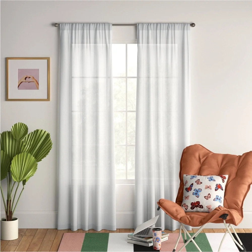 NEW! Set of 2 Sheer White Curtains 60”x84”